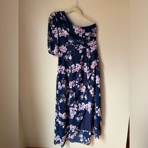 Lulus Navy Floral One Shoulder High Low Dress Size Large